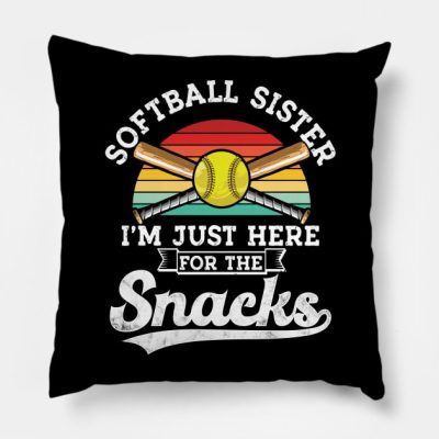 Softball Sister Im Just Here For The Snacks Retro  Throw Pillow Official Softball Merch