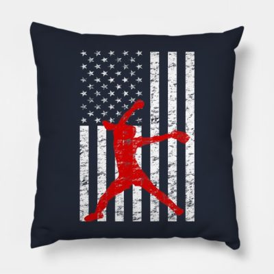 Softball Pitching American Flag Fastpitch Softball Throw Pillow Official Softball Merch