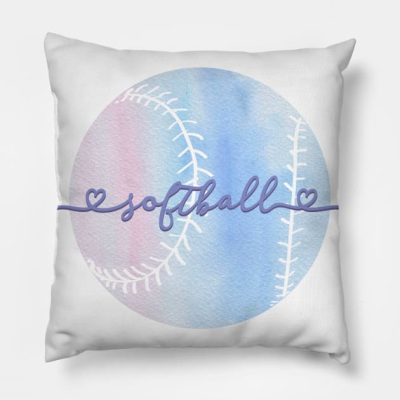 I Love Softball Pastel Purple Watercolor Aesthetic Throw Pillow Official Softball Merch