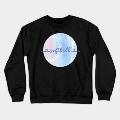 I Love Softball Pastel Purple Watercolor Aesthetic Crewneck Sweatshirt Official Softball Merch