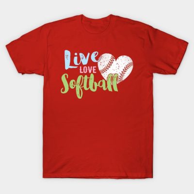 Live Love Softball Heart Shaped Soft Ball T-Shirt Official Softball Merch