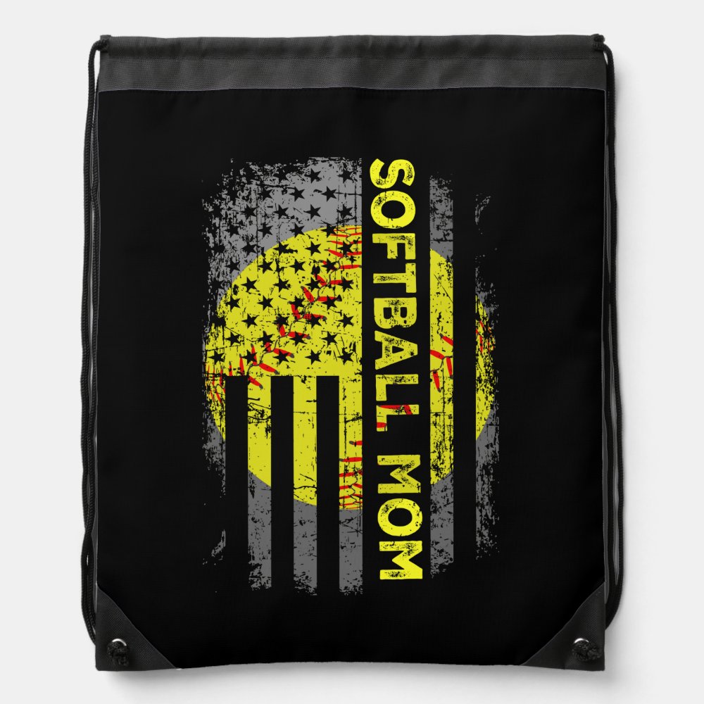 american flag vintage softball mom drawstring bag - Softball Gifts