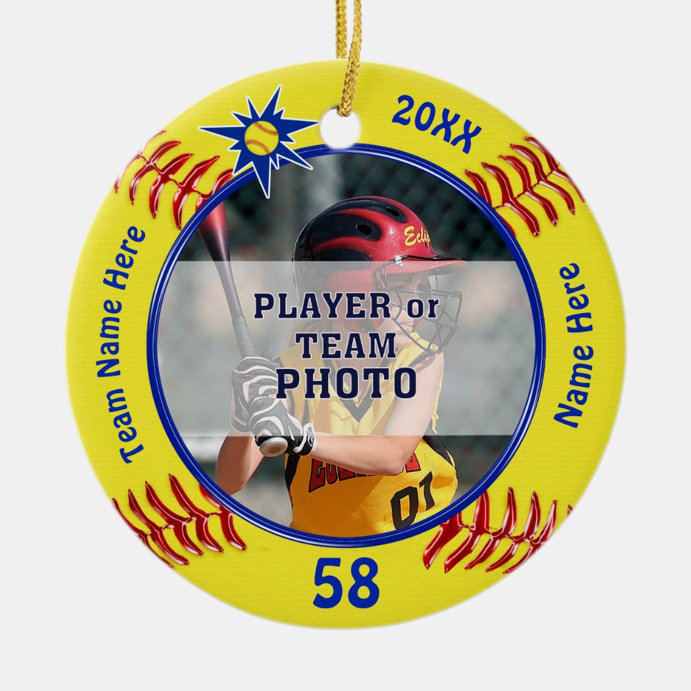 photo and personalized softball team gift ideas ceramic ornament - Softball Gifts