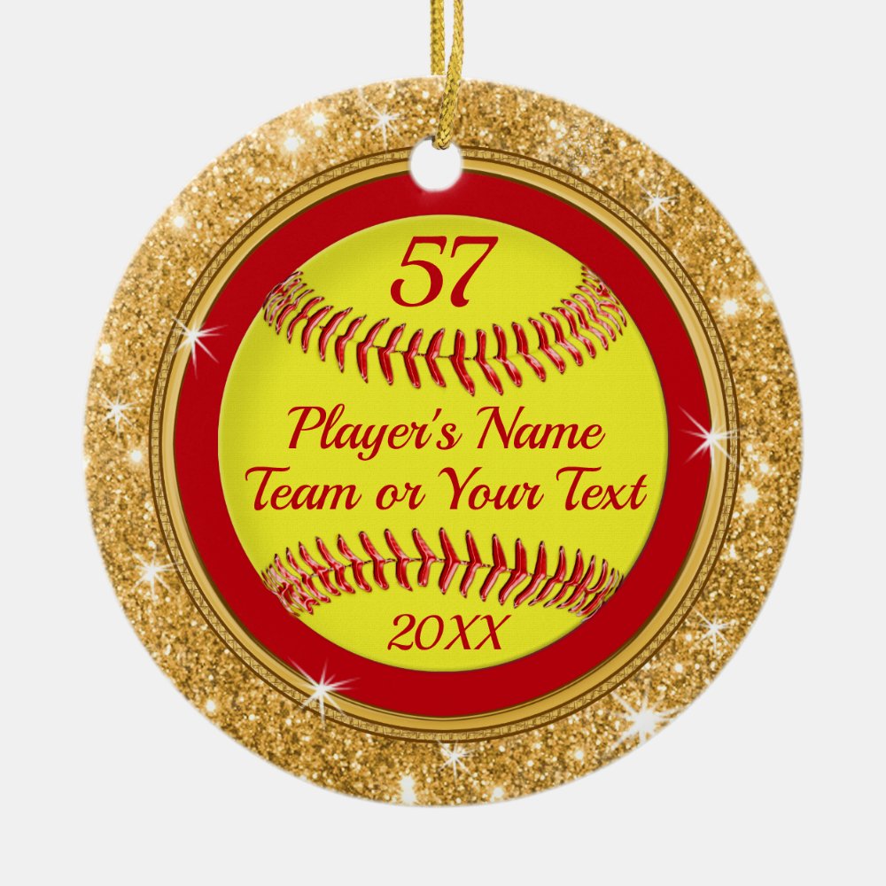 red gold super cute softball christmas ornaments - Softball Gifts