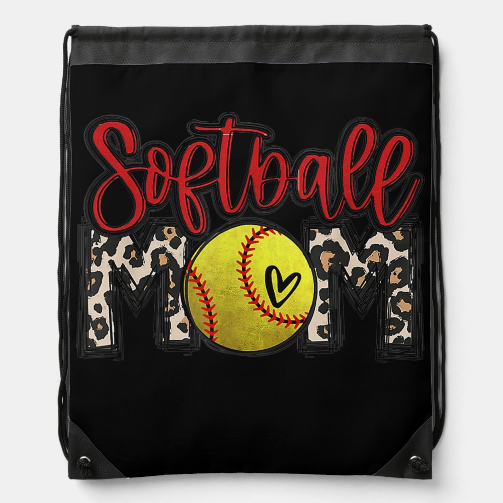 softball mom leopard baseball sports lovers drawstring bag - Softball Gifts