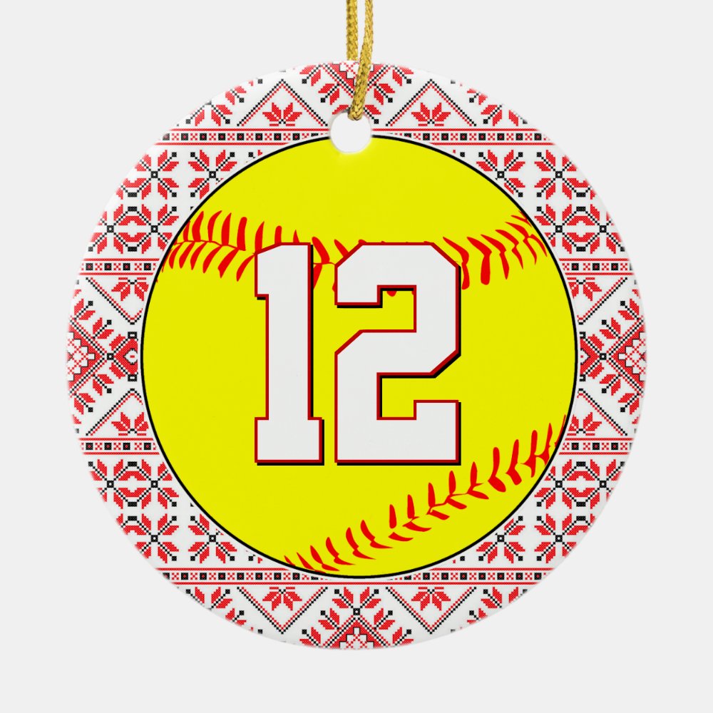 softball player custom jersey number christmas ceramic ornament - Softball Gifts
