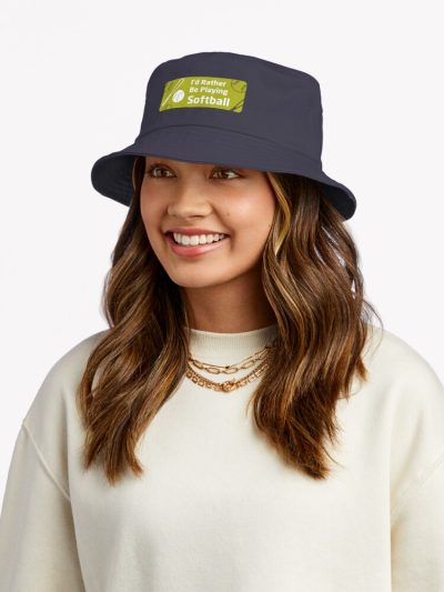 I'D Rather Be Playing Softball Positive Quote Player Softball Bucket Hat Official Softball Merch