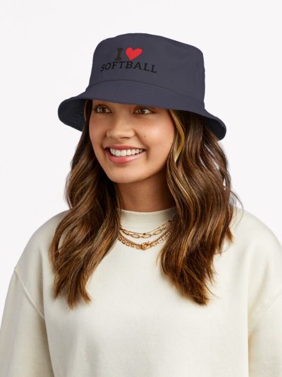 I Love Softball Cute Heart Softball Ball - Softball Love Bucket Hat Official Softball Merch