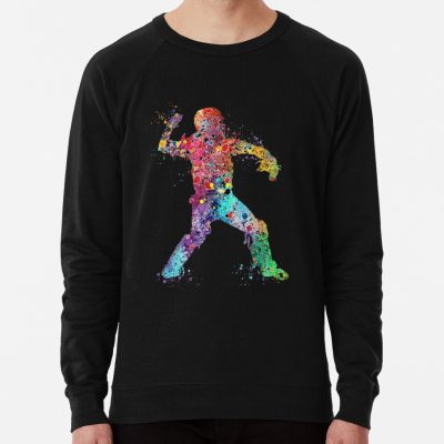 Catcher Softball Player Watercolor Silhouette Art Print Sweatshirt Official Softball Merch