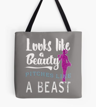 Funny Looks Like A Beauty Pitches Like A Beast Girls Softball Tote Bag Official Softball Merch