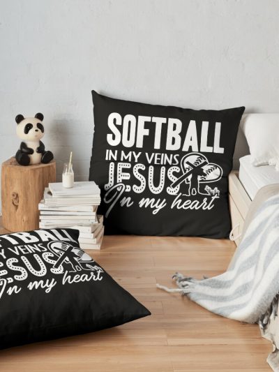 Softball - Softball In My Veins Throw Pillow Official Softball Merch