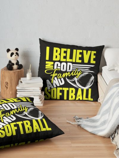 Softball - Believe In God And Softball Throw Pillow Official Softball Merch