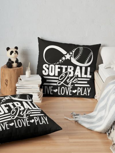 Softball - Softball Life Live Love Play Throw Pillow Official Softball Merch