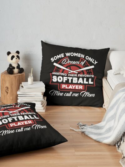 I Am A Softball Player Mom Throw Pillow Official Softball Merch