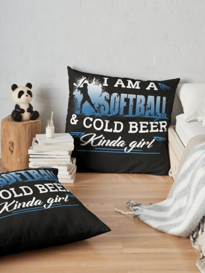 I Am A Softball And Cold Beer Kinda Girl Throw Pillow Official Softball Merch