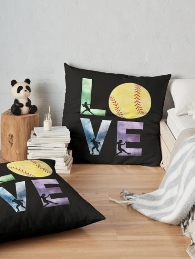 Softball Love, Women'S Softball, Girls Softball Throw Pillow Official Softball Merch