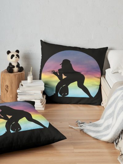 Women'S Softball Player Silhouette Girls Softball Lover Throw Pillow Official Softball Merch