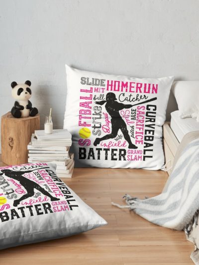 Softball Girl Softball Art Typography Softball Tta Throw Pillow Official Softball Merch