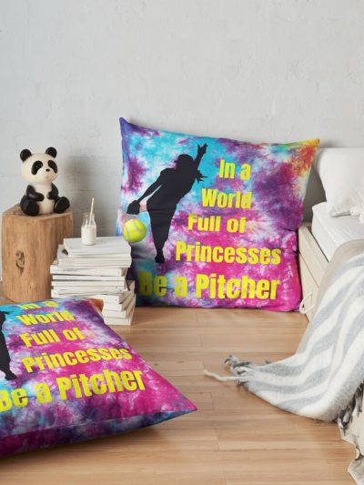 Softball Pitcher - In A World Full Of Princesses Be A Pitcher Throw Pillow Official Softball Merch