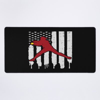 Softball Pitcher American Flag Retro Mouse Pad Official Softball Merch