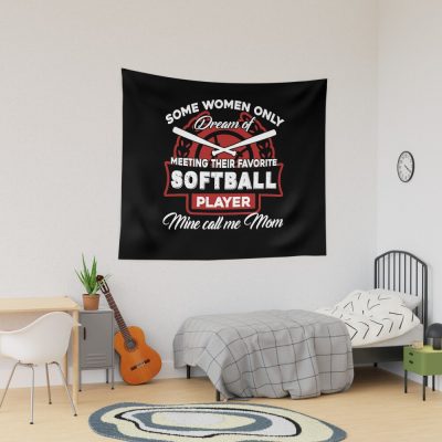 I Am A Softball Player Mom Tapestry Official Softball Merch