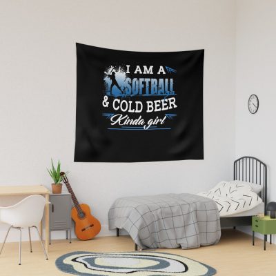 I Am A Softball And Cold Beer Kinda Girl Tapestry Official Softball Merch