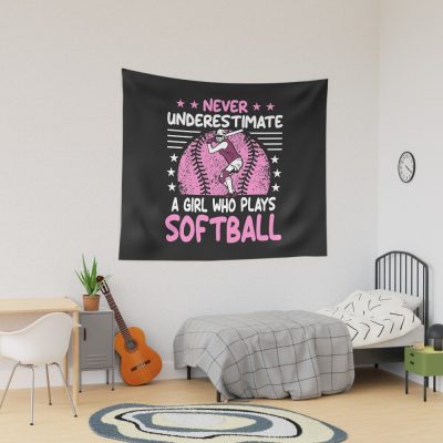 Never Underestimate A Girl Who Plays Softball Tapestry Official Softball Merch