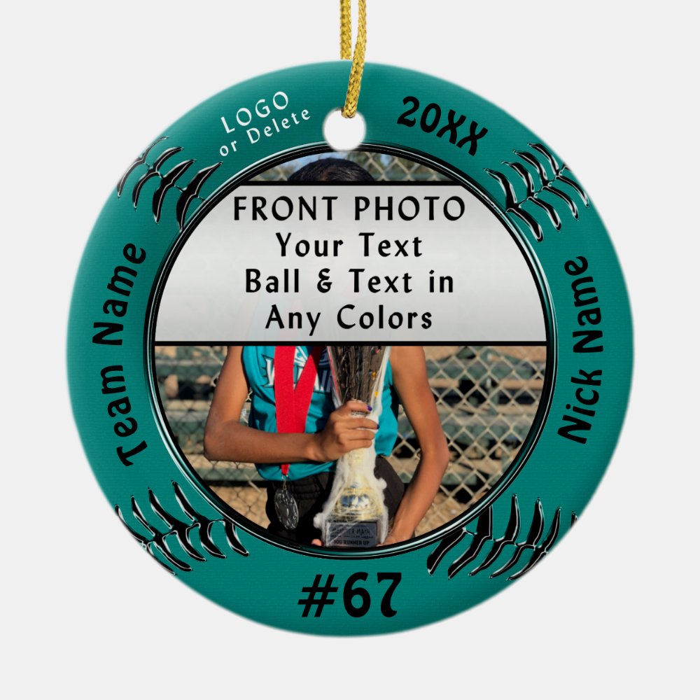 your 2 photos 5 text logo softball team gifts ceramic ornament - Softball Gifts