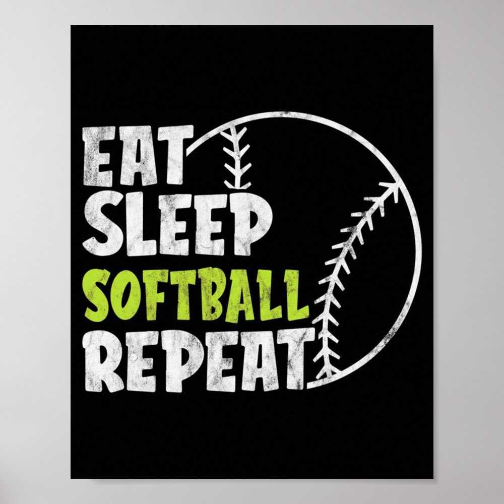 eat sleep softball repeat cute vintage softball poster r66c3a4c858094ed1ad9024d17e217d6b wva 8byvr 1000 - Softball Gifts