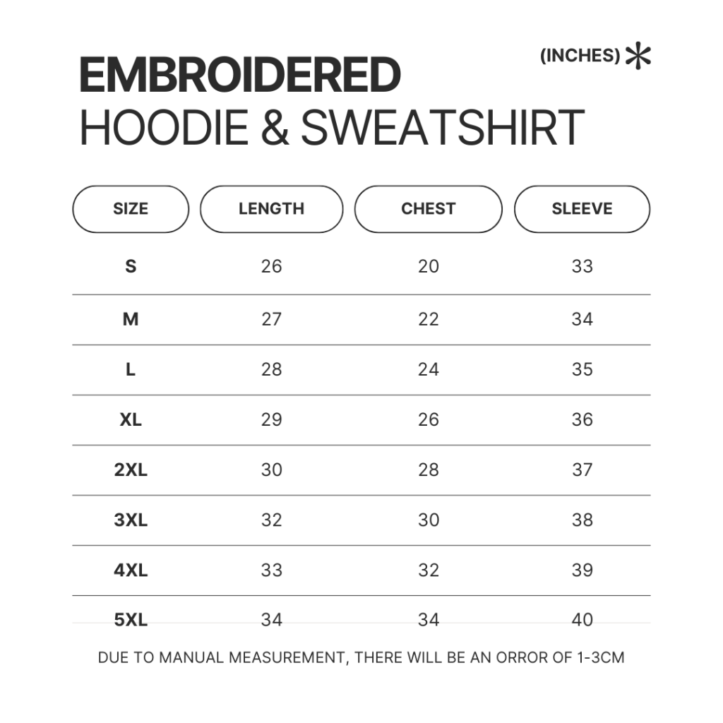 Embroidered Hoodie Sweatshirt Size Chart - Softball Gifts