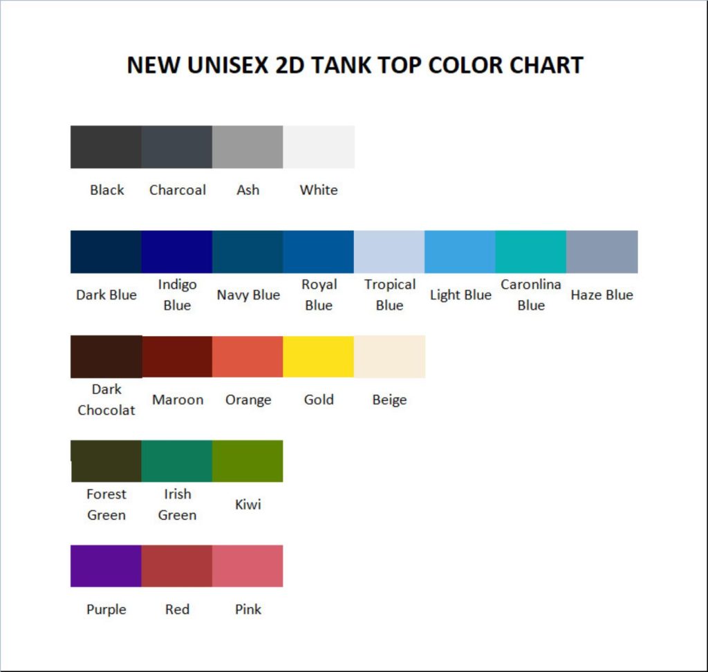 tank top color chart - Softball Gifts