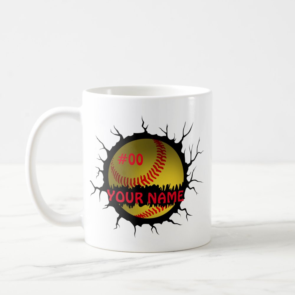 softball logo softball custom name softball gift coffee mug - Softball Gifts