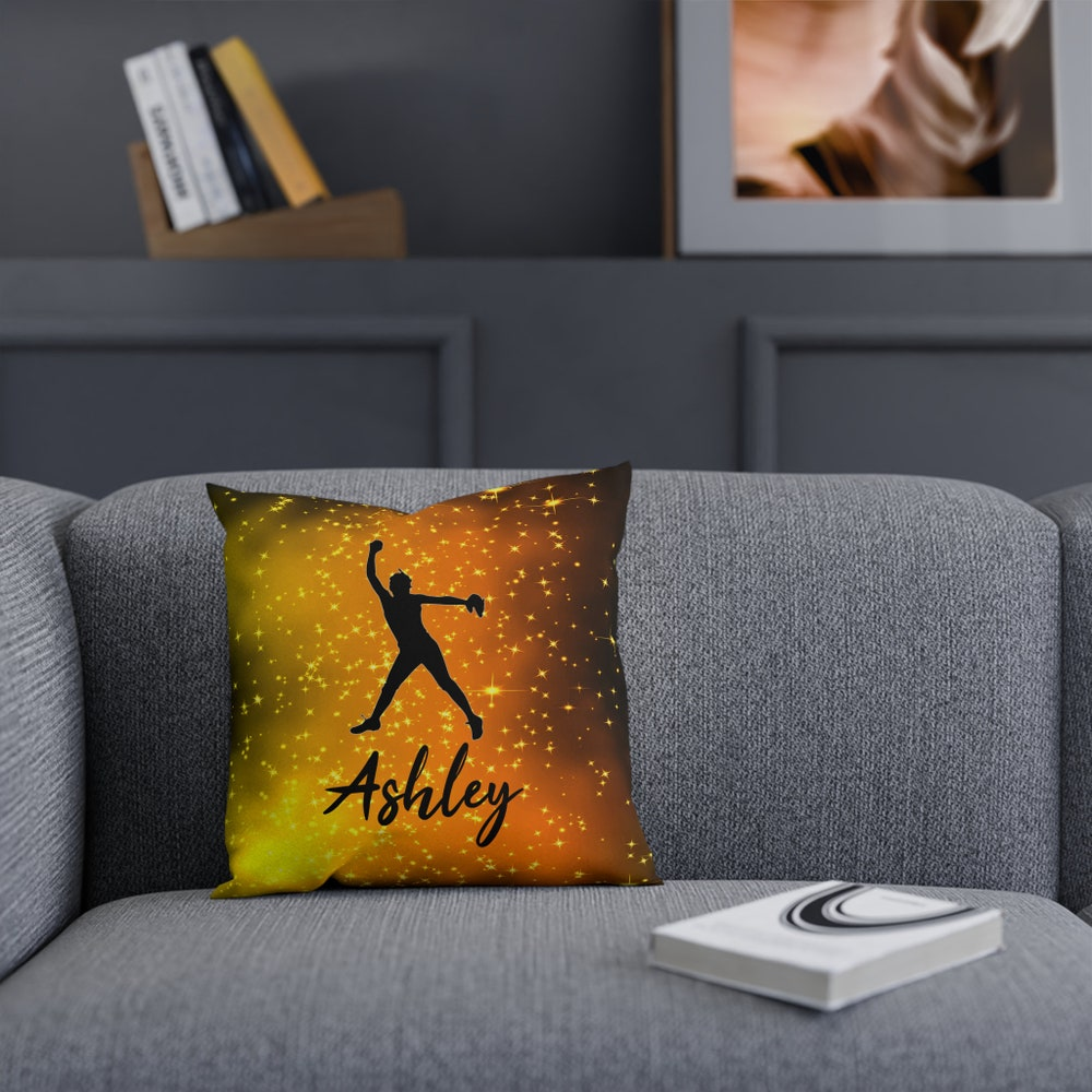 Softball Pillow Custom Name Pillow, Softball Room Decor