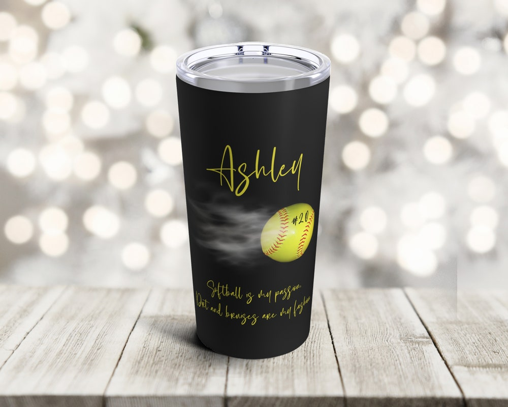 Softball Personalized Name Number Text Tumbler