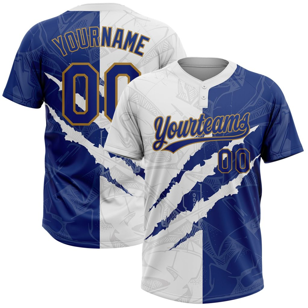 Personalized Graffiti Pattern Royal-Old Gold 3D Two-Button Unisex Softball Jersey